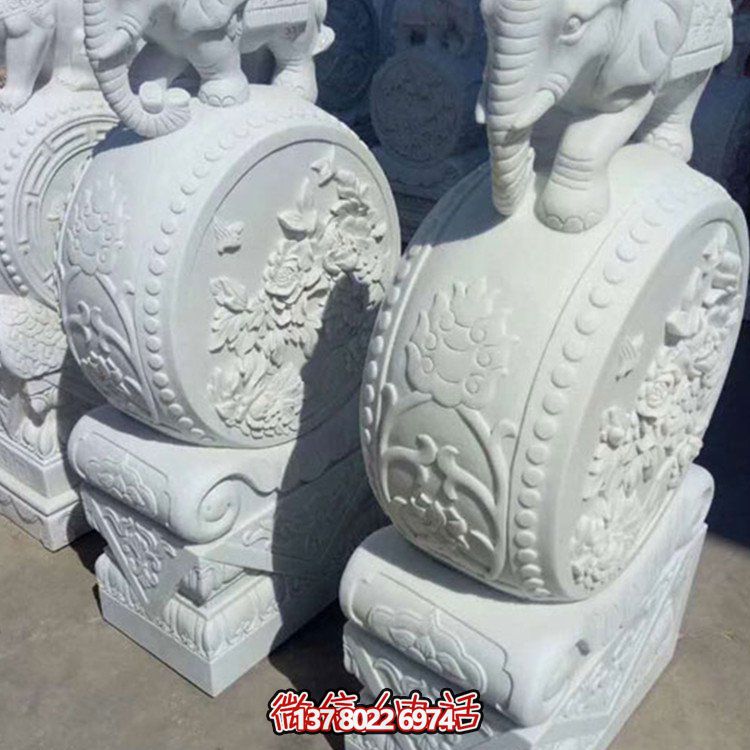 漢白玉小象石雕抱鼓，為您的別墅庭院增添優(yōu)雅氣息