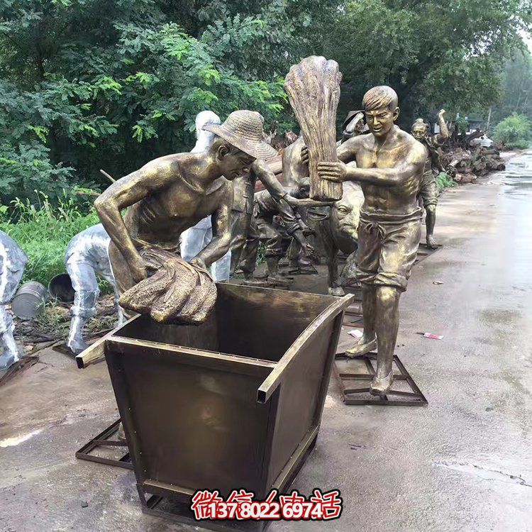 中國民俗——打麥子、勞動、人物雕塑