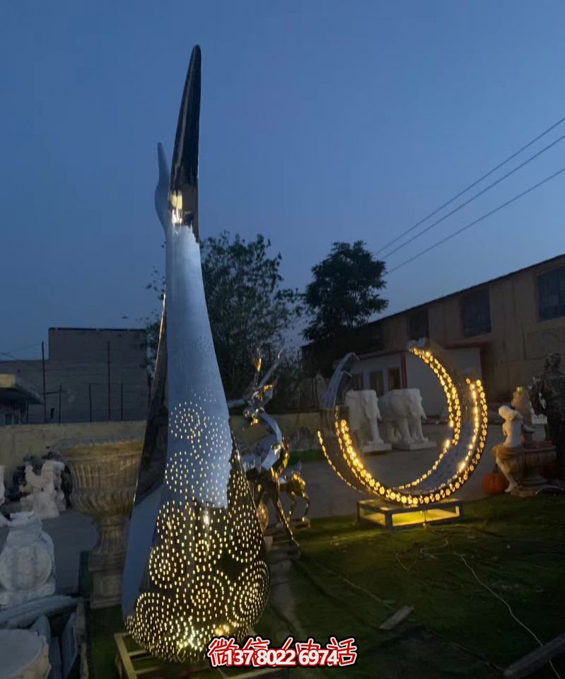 城市花園裝飾照明創意抽象雕塑天鵝
