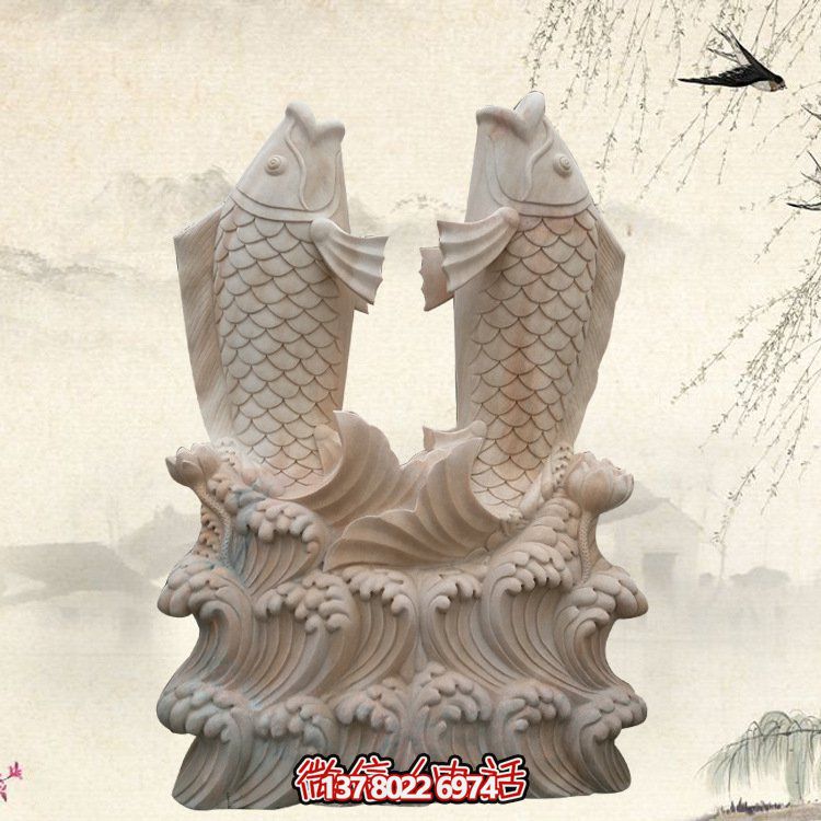 晚霞紅雕龍鯉魚(yú)噴水景觀雕塑