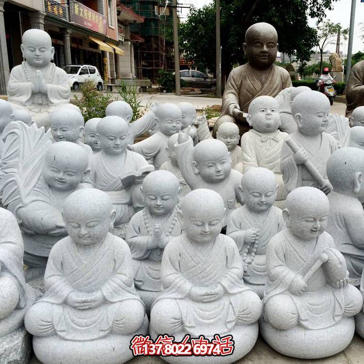 天然砂巖雕刻小沙彌擺件，美麗景致精美寺院家居裝飾