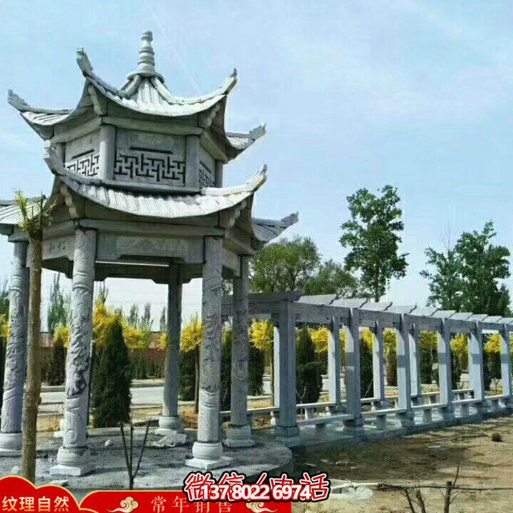 甄選優質大理石雙層涼亭，精美絕倫的雕塑美景