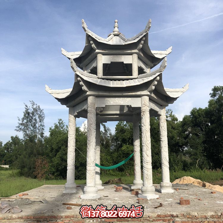 小區村莊戶外休息雙層青石涼亭