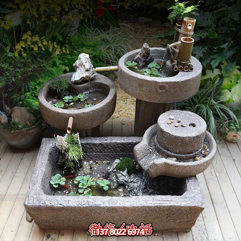 老舊石槽魚(yú)缸石頭魚(yú)池水缸養(yǎng)魚(yú)花盆戶外庭院石磨青石流水景觀