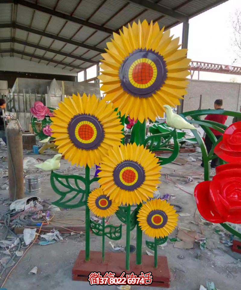 商場時(shí)尚噴漆不銹鋼向日葵雕塑