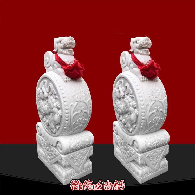 漢白玉門墩石鼓門墩仿古一對(duì)家用庭院門口鎮(zhèn)宅擺件
