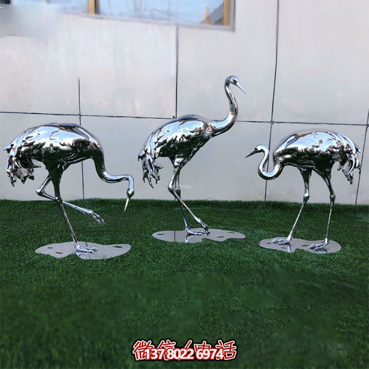 鏡面戶外不銹鋼動(dòng)物景觀抽象火烈鳥(niǎo)雕塑