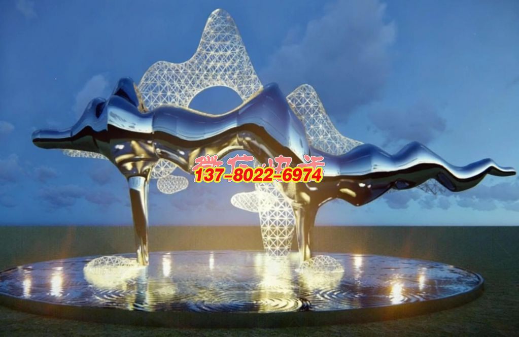 銀浪逐夢(mèng)?山水交響》—— 不銹鋼景觀雕塑的未來(lái)主義自然詩(shī)章